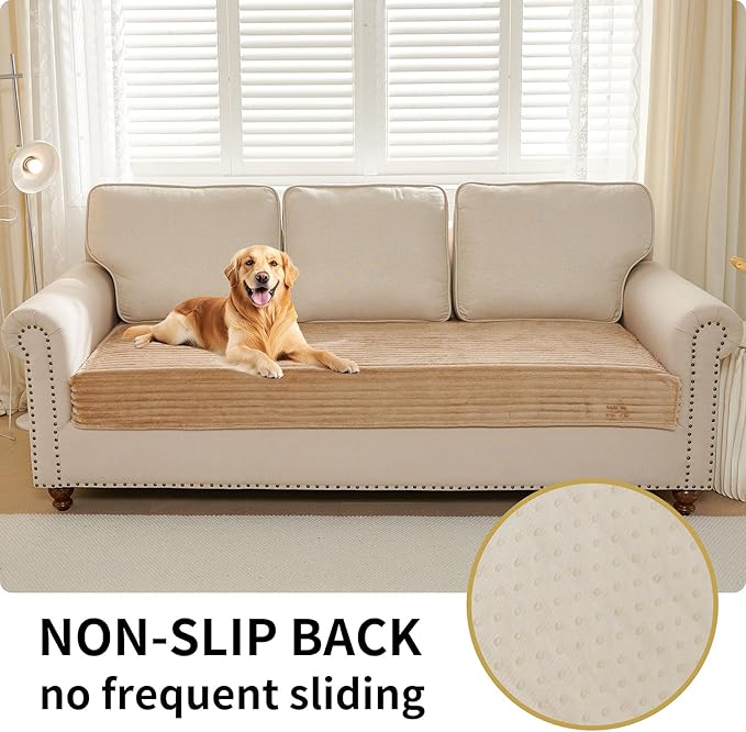 HAOMAIJIA Waterproof Couch Cover for Dogs Washable,Fuzzy Pet Couch Covers for Sofa,Thick Soft Dog Bed Cover Non-Slip Couch Covers for 3 Cushion Couch Sofa Pet Friendly(Khaki, 35" x 74")