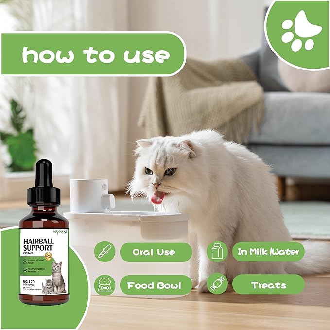 Cat Hairball Support Drops, Cat Hairball Relief Digestive Aid,Hairball Remedy Cat Treats, Cat Furball Treatment, Hairball Cat Treats for Skin & Coat, Digestion, Nutrient Absorption,60ml