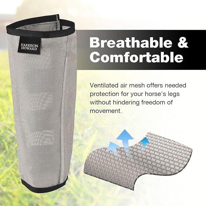 Harrison Howard Loose Fitting Fly Boots UV-Protective Extra Tough Mesh Ventilated Four Fasteners Stay-on Design Protect Horse Legs & Stomp-Reducing Set of 4 Original Grey Medium