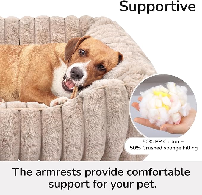 Dog Bed Rectangle, Washable Sleeping Pet Bed, Ultra Soft Puppy Sleeping Mat for Small Dogs and Cats with Anti-Slip Bottom(28×28inch, Camel)