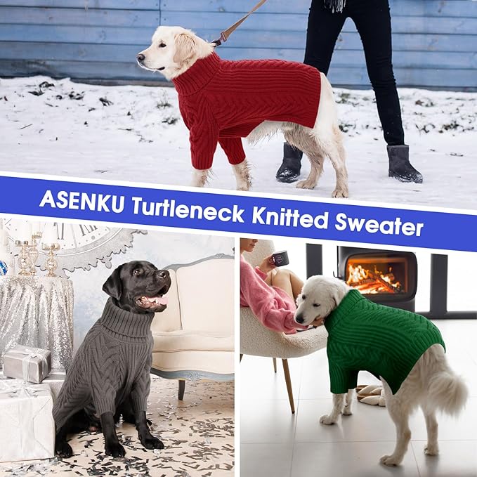 ASENKU Extra-Large Dog Sweater, Dog Sweaters for Extra Large Dogs, Pet Sweatshirt Apparel Turtleneck Pullover Winter for Doberman, Great Dane (Dark Green, 4XL)