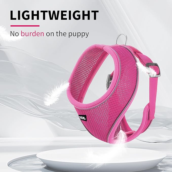 AIITLE Reflective Dog Harness, Soft No-Pull Design, Breathable 3-Layer Mesh for Medium Dogs, Adjustable Fit for Hiking, Training – Fits Pugs, Bichon Frise (XL, Hot Pink)