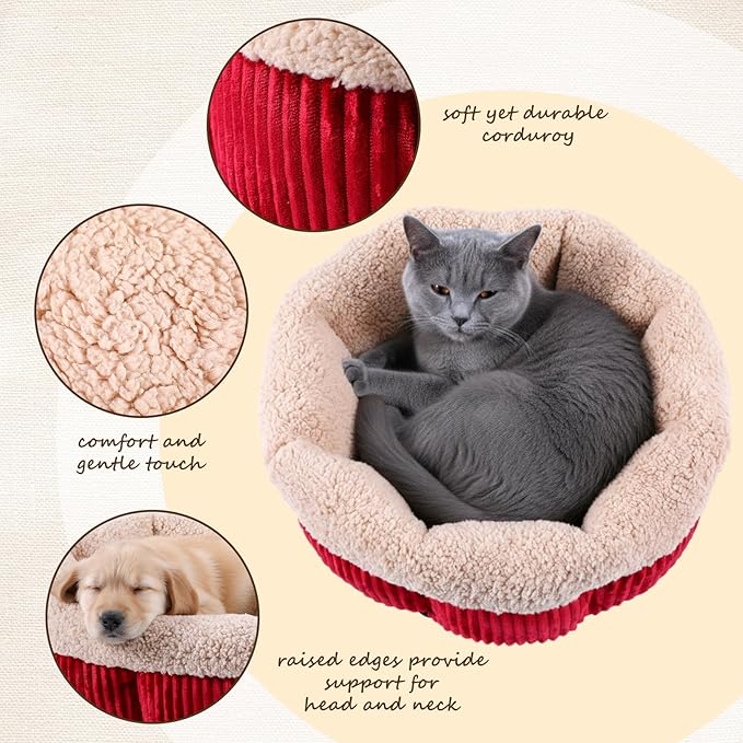 4 Packs Round Donut Cat Beds 20in Soft Plush Pet Beds Washable Calming Pet Sleep Cushions for Cat, Small Dogs, Puppy, Kitten