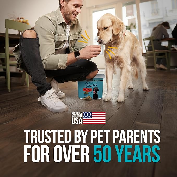 Stewart Beef Liver Dog Treats, 2 oz, ~45 Pieces, Freeze Dried Raw, Single Ingredient, 50% Protein Training Treats or Meal Topper in a Resealable Tub, Grain Free, Gluten Free