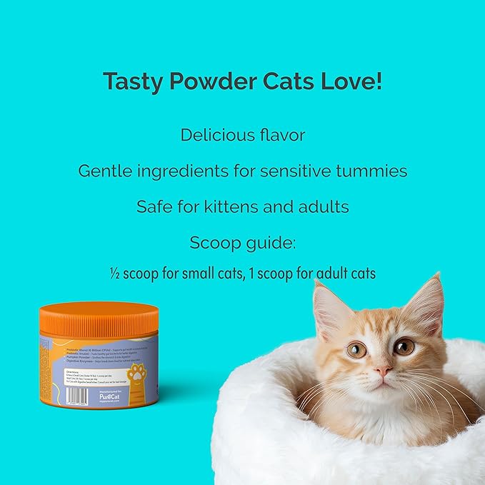 Digestive Health & Immune Support Supplement Probiotic Powder for Indoor and Outdoor Cats | 6 Billions CFUs Probiotic Powder for Pets | Veterinarian Recommended | Great Tasting Formula
