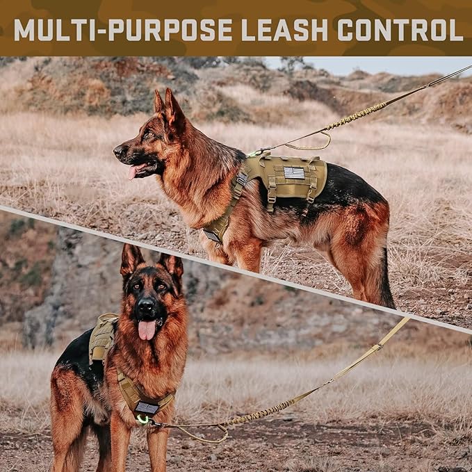 Forestpaw Dog Harness Medium Sized,Tactical Dog Harness with Handle,No Pull Military Style Service Dog Vest with Pockets Adjustable for Medium Dogs,Brown,Chest 19.5-41.5"