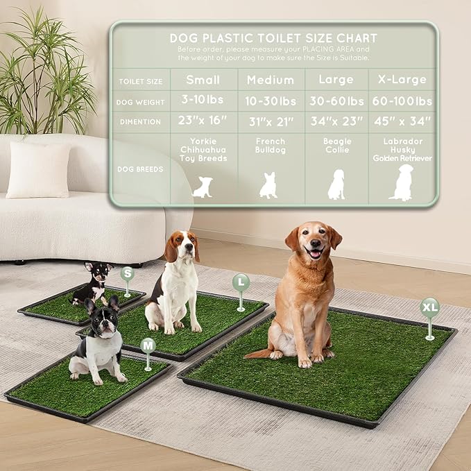 Dog Grass Pad with Tray Extra Large 45”×34”, Dog Litter Box with Odor Free Artificial Grass Pee Pads for Dogs Potty Tray with Hemmed Edge, Realistic for Indoor Balcony