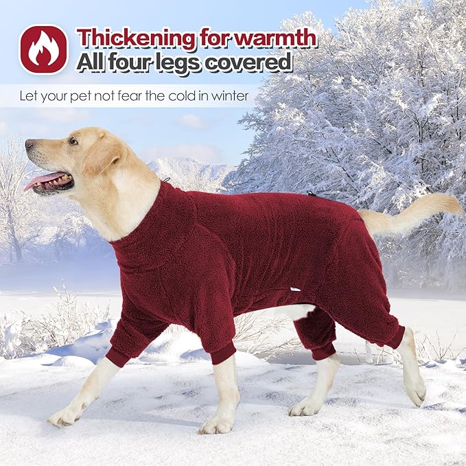 Dog Winter Coat,4-Legged Onesie Jumpsuit Warm Fleece Dog Jacket, Soft Pullover Pajamas, Fullbody Pajamas Onesie for Small Medium Large Dogs Walking, Hiking, Travel