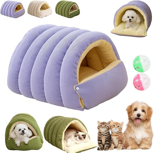 Expectation Cat Bed, Removable and Washable Winter Closed-Off Cat Bed, Soft Fluffy Warm Autumn/Winter Cats House, Washable Non-Slip Pet Sleeping Bag for Indoor Cats Small Dogs (Purple,Large)