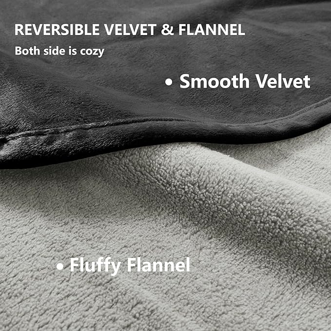 Waterproof Dog Blankets, Washable Pee Proof Pet Blanket for Couch, Soft Reversible Puppy Throw Furniture Protector Cover for Bed Sofa-52"x82",Black+Lightgrey