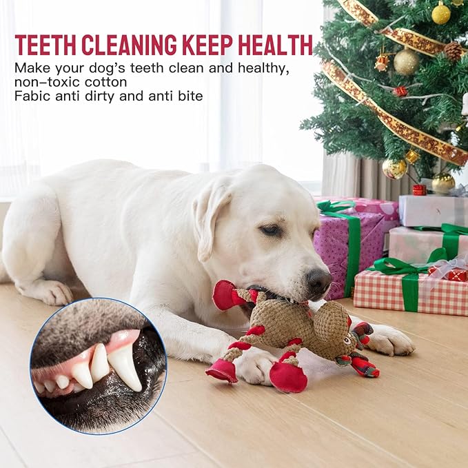 Christmas Squeaky Dog Toys Tug of War Dog Plush Toy for Large Breed Interactive Dog Chew Toys for Puppies Small and Large Dogs Training and Reduce Boredom