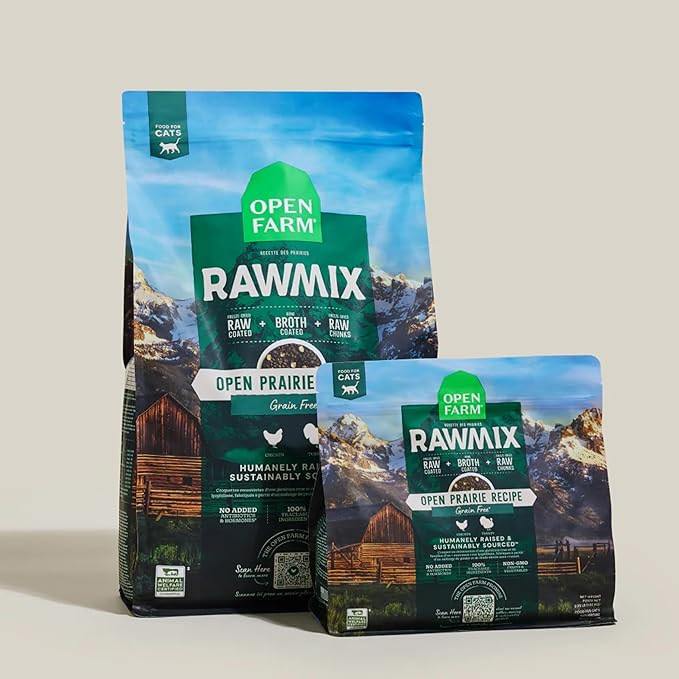 Open Farm, RawMix Dry Cat Food, Protein-Packed Kibble Coated in Bone Broth with Freeze Dried Raw Chunks, for Indoor & Outdoor Cats, Chicken & Turkey Grain-Free Recipe, 2.25lb Bag