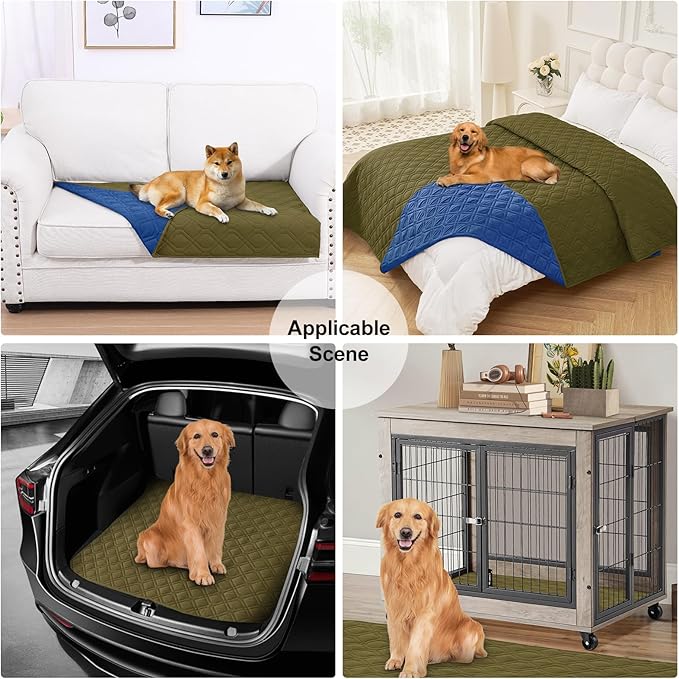 Smiry Waterproof Dog Blanket, 40x50 Inch Soft Pet Bed Cover Reversible, Washable Sofa Couch Furniture Protector for Small Medium Large Dog Puppy Cat, Geometric, Green/Navy