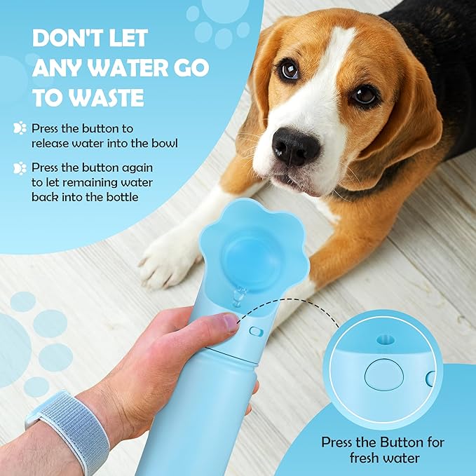 Gulp by Duna 18oz Dog Travel Water Bottle with Paw-Shaped Bowl – Insulated Stainless Steel, Leakproof & Portable with Carry Strap – Outdoor Walking, Hiking & Pet Hydration On-The-Go – Blue