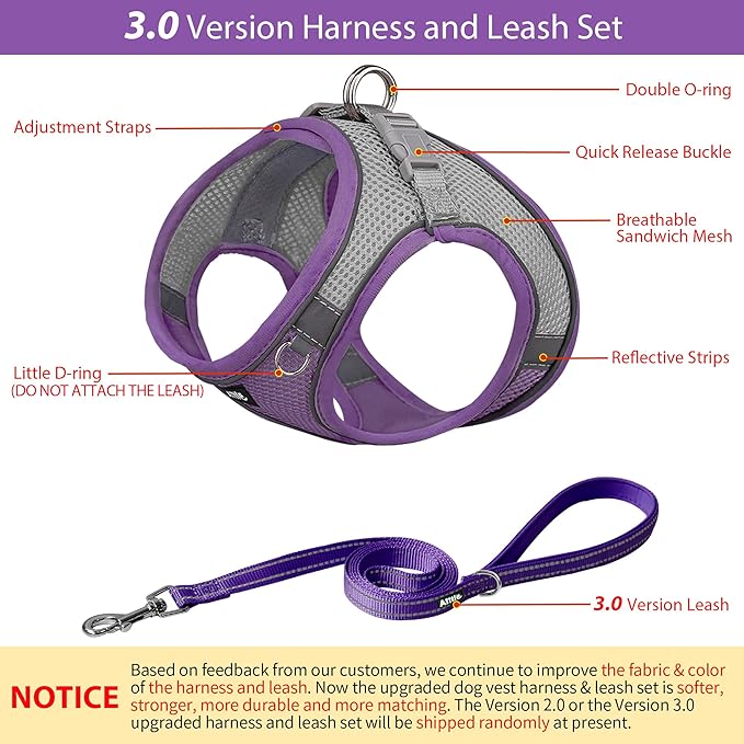 AIITLE Escape Proof Dog Harness - Step in Adjustable Dog Harness No Choke Over with Breathable Mesh and Quick-Release Buckle for Summer- Outdoor Walking, Camping, Training for Medium Dogs Purple XL
