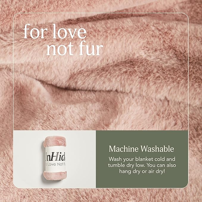 UnHide Lil’ Marsh - Faux Fur Blanket - Durable, Lightweight, Extra Soft Blanket - Machine Washable - Add a Layer of Softness to Any Bed, Couch, or Reading Chair - Rosy Baby, Small (50” x 60”)