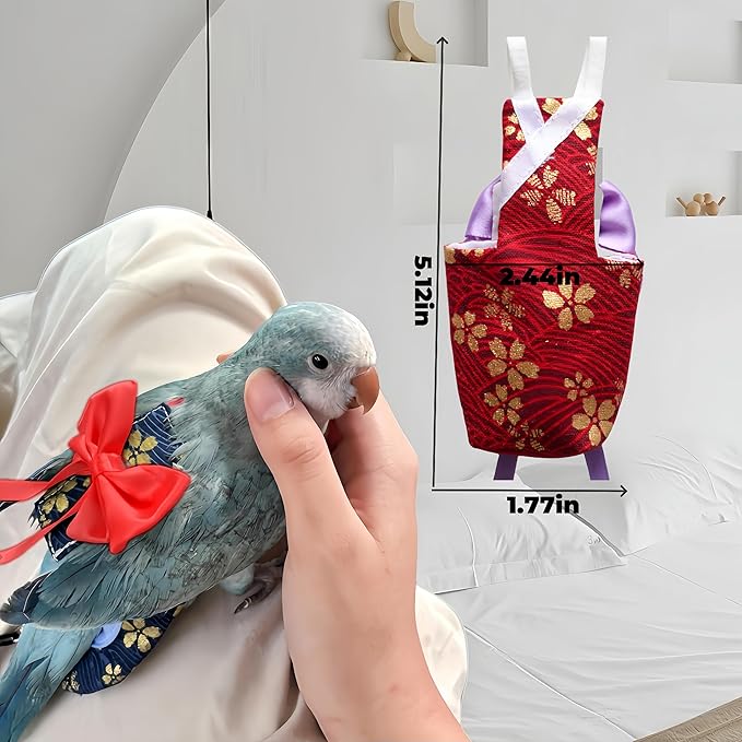 2Pcs Bird Diapers Bird Harness Flight Suits Diapers with 80in Flying Leash Parrot Nappy with Waterproof Inner Layer for Cockatiel Budgie Conure Parakeet Lovebird-Red&Dark Blue Sakura