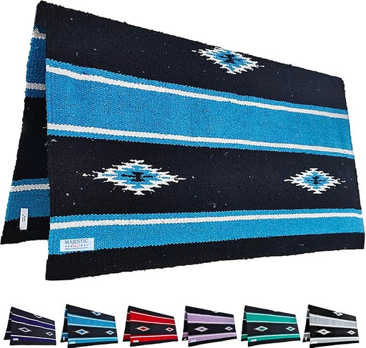Majestic Ally 36"x 34" Navajo Design Acrylic Saddle Blanket -2.4 lbs (Hurricane Blue and Black)