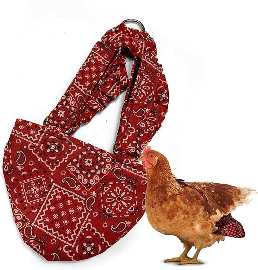 Hen Holster Bikini Diaper, Bird Diaper & Harness for Hens, Roosters, Ducks - with Removable Vinyl Liner, Adjustable Fit for Outdoor Adventures & Indoor Use - Easy to wear - S/M, Red Bandana
