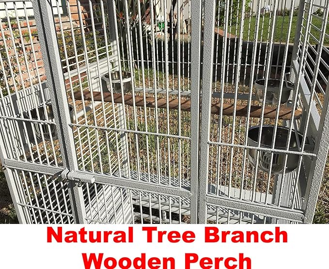 Extra Large Elegant Wrought Iron Play Top Bird Parrot Cage for African Grey Quaker Amazon Parrot Cockatiel Sun Green Cheek Conure Cockatoo Rolling Stand (28" L x 22" W x 65" H, White Vein)