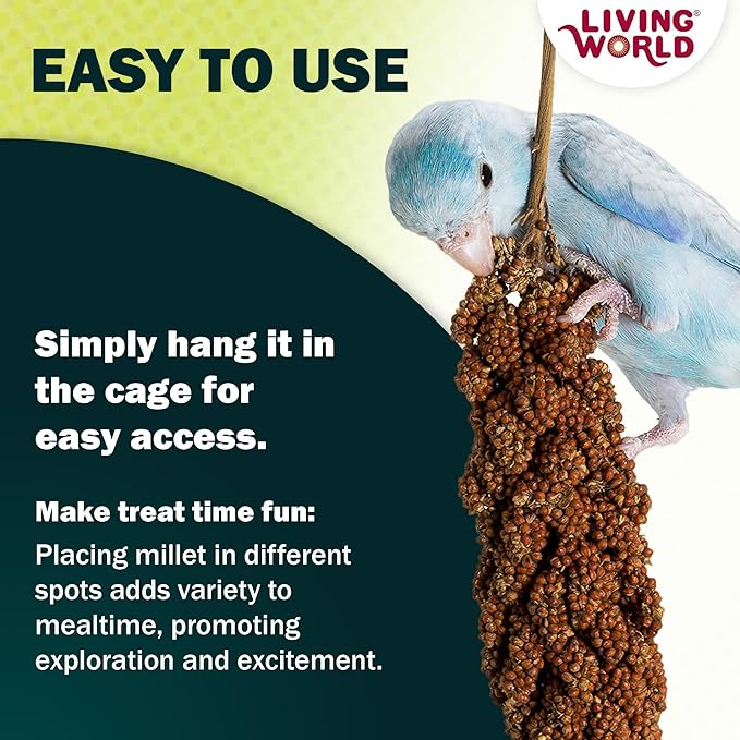 Living World – Millet Spray for Birds, 17.6 Oz – Premium Treat for Budgies, Canaries, Finches, Cockatiels and Other Pet Birds