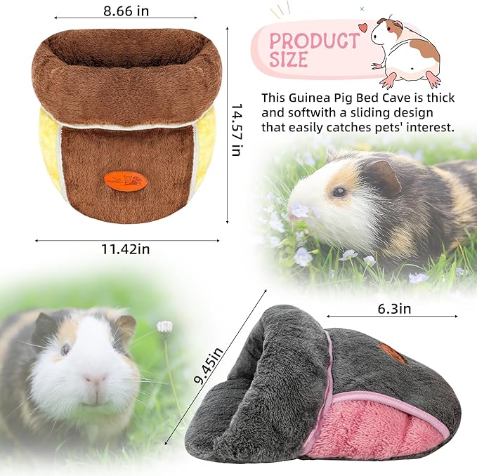 YUEPET 2 Pack Guinea Pig Hideout Portable Guinea Pig Pocket Bedding Cozy Cuddle Sack Snuggle Bag Bunny Bed for Small Animals Hamster Ferret Hedgehog Chinchilla Rabbit Cage Accessories (Grey+Brown)