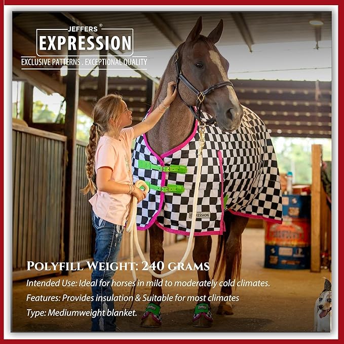 Jeffers Expression 1200 Denier Standard Neck Turnout Blanket, Skater Cowgirl, 66" - Waterproof, Breathable Horse Blanket with 240 gram of Polyfill, Ideal Protection for Winter, Medium Weight