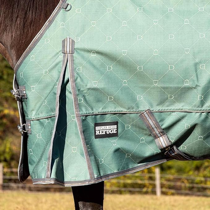 Jeffers Poplar Head 1200 Denier Turnout Sheet for Horses, 0g Polyfill, 69"- Waterproof Lightweight Horse Blanket, Adjustable Chest Belly Straps, Tail Flap, Stable Blanket - Spruce Stirrup Irons