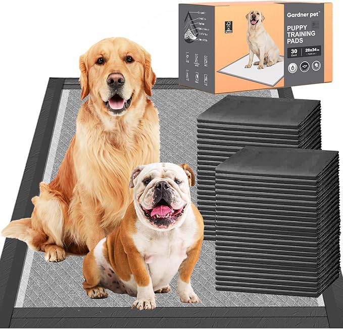 Charcoal Puppy Pads 28x34 Inches Extra Large Dog Pee Pads Odor-Control & Leak-Proof Disposable Pet Training Black New Edge-Wrapping Thicken Potty Pad for Dogs, Cats, Rabbits (50 Pieces)