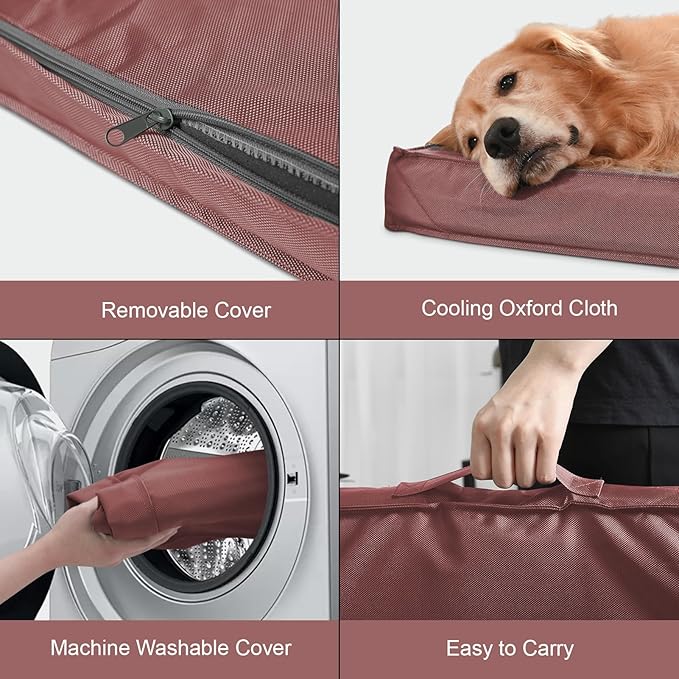 Outdoor Dog Bed for Small Dogs & Cats, Waterproof Dog Crate Mat Orthopedic Egg Crate Foam with Washable Removable Oxford Cover, Pink