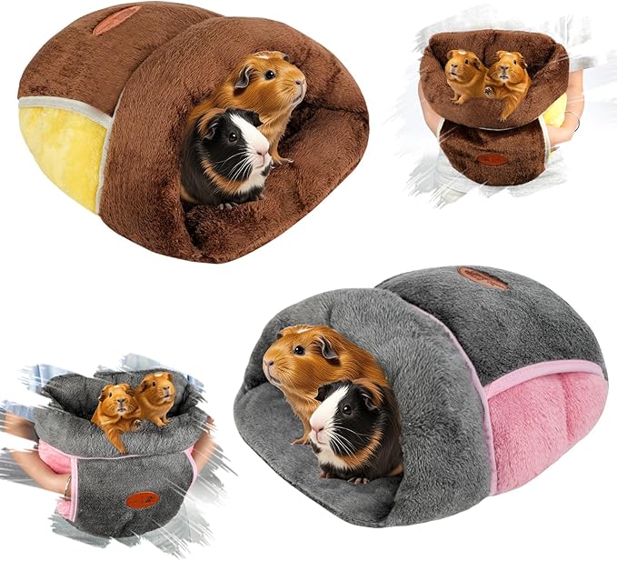 YUEPET 2 Pack Guinea Pig Hideout Portable Guinea Pig Pocket Bedding Cozy Cuddle Sack Snuggle Bag Bunny Bed for Small Animals Hamster Ferret Hedgehog Chinchilla Rabbit Cage Accessories (Grey+Brown)