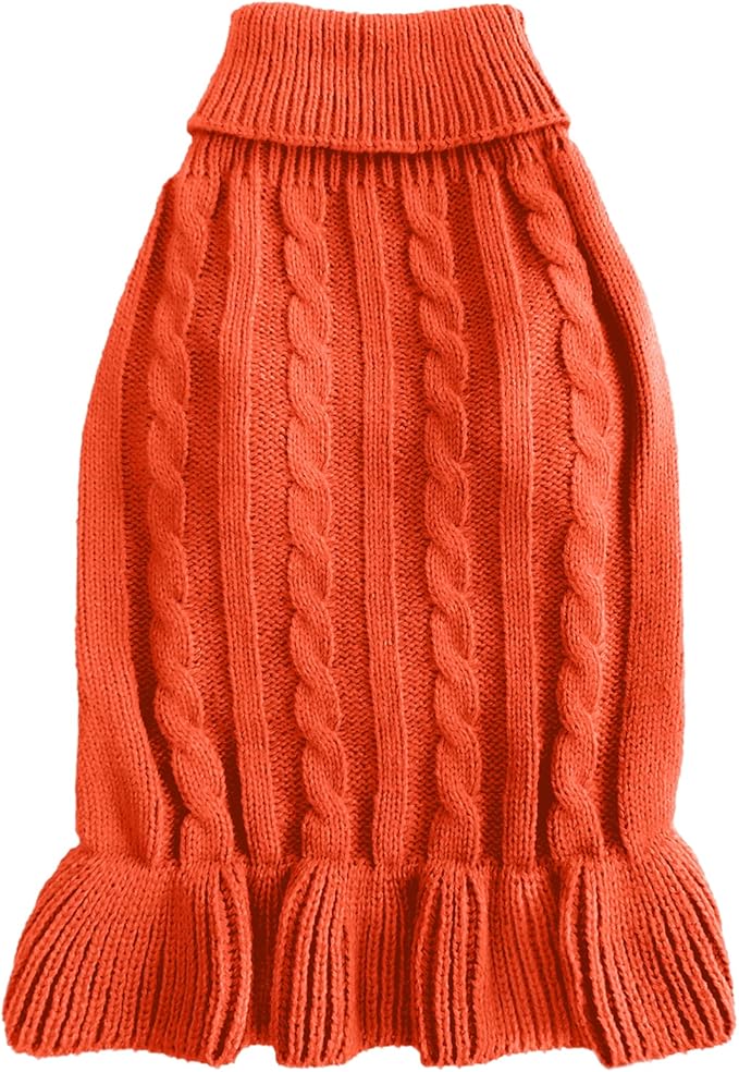 CHBORCHICEN Small Dog Sweaters Knitted Pet Cat Warm Dog Sweatshirt Winter Clothes Kitten Puppy Sweater (XXS, Dress-Orange)