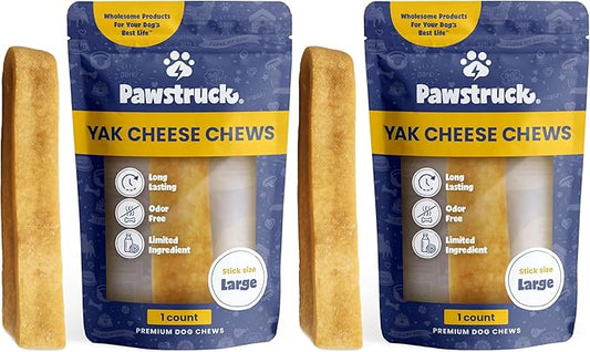 Pawstruck Large Himalayan Yak Dog Chew (6-7 oz) - Natural Yak & Cow Milk Cheese Long-Lasting Treat for Dog Chew Stick - 1 Count - Packaging May Vary (Pack of 2)