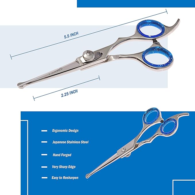 Laazar Pro dog grooming scissors, Straight Pet grooming shears, with Safety Round Tip, Ball Point for easy and safe use. | Premium Sharp Long Lasting Professional Hair Trimming Scissors (5.5 Inches)