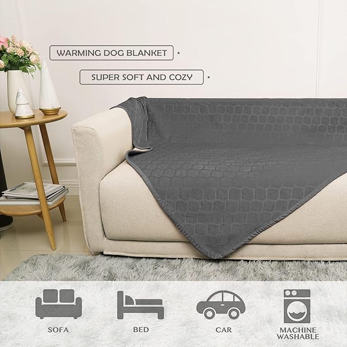 fuguitex Waterproof Dog Blanket Bed Cover Dog Crystal Velvet Moroccan Fuzzy Cozy Plush Pet Blanket Throw Blanket for Couch Sofa(68 * 82 inch, Dark Grey+Beige)