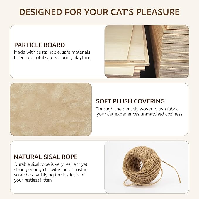 9-in-1 Cat Wall Shelves, Wall Mounted Cat Furniture Set with Plush Fabric, Cat Climbing Wall Systems, Cats Shelf Furniture with Condos, House, Steps, Bridge Ladder, Scratching Post, Beige