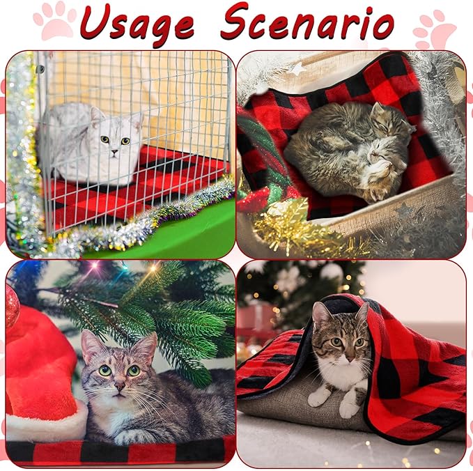 Reginary 4 Pcs Waterproof Guinea Pig Blankets Washable Small Animal Fleece Bedding Absorbent Guinea Pig Cage Liners Reusable Pet Pee Pad Sleep Mat for Hamster Ferret(Christmas Plaid,24 x 16 Inch)