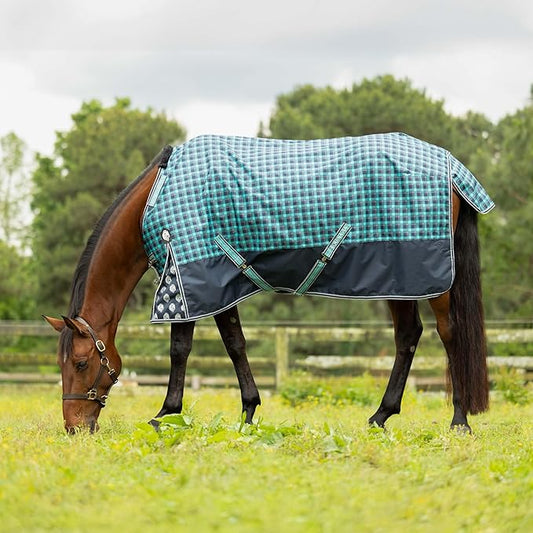 Equinavia Norse No Fill Horse Rain Blanket (0g) | Waterproof Lightweight Turnout Sheet - Black - 66 in - Navy/Turquoise - 72 in