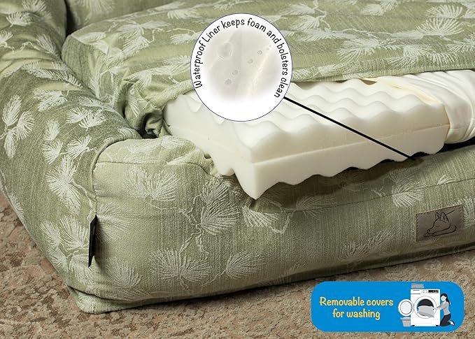 Furry's Paradise Foam Cuddler Pet Bed with Waterproof Liners, Reversible Cushion, Washable Cover, Recycled Fibers and Non-Slip Bottom. (Blown Dandelions, Orthopedic Large)