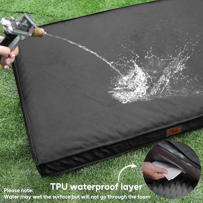 Outdoor Dog Bed for Medium Dogs, Waterproof Dog Crate Mat Orthopedic Egg Crate Foam Pet Bed with Washable Removable Oxford Cover, Black
