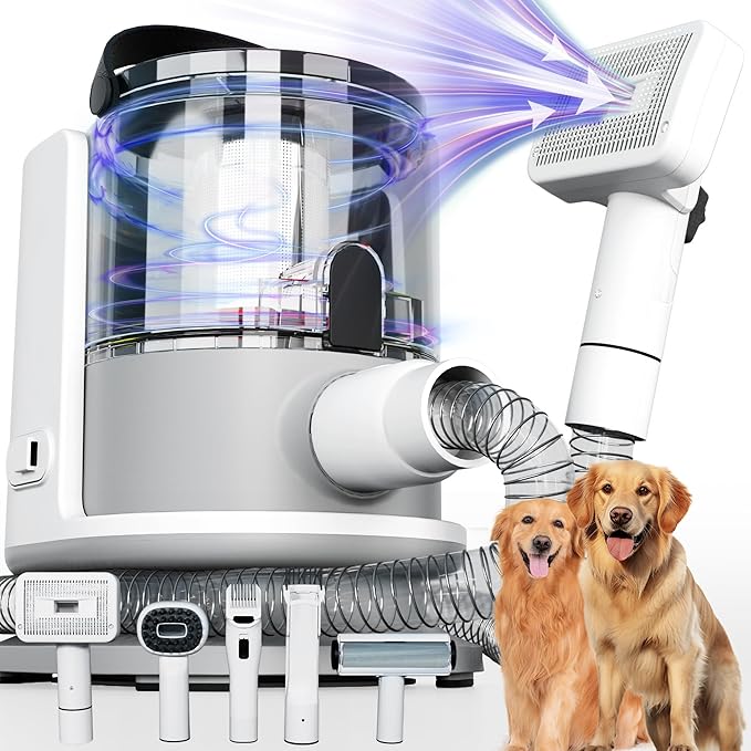 FOTING 5-in-1 Dog Grooming Vacuum, 12000Pa Dog Clippers & Shedding Brush Grooming Cleaning Tools Pet Grooming Vacuum, 2 Suction Levels Shedding Pet Hair Home Cleaning