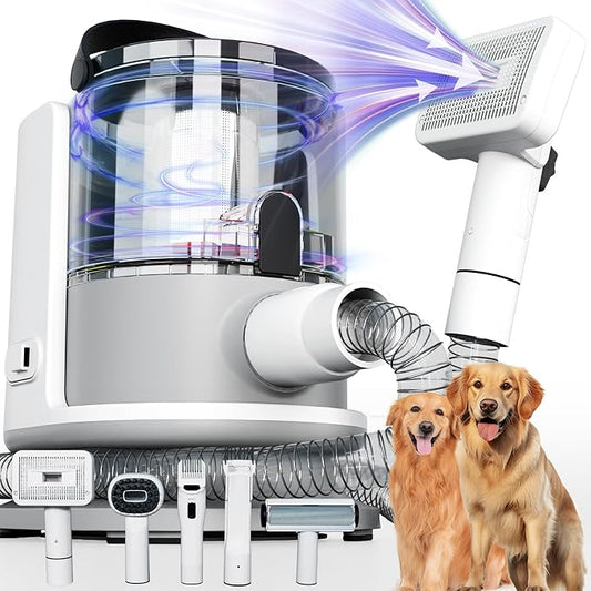 FOTING 5-in-1 Dog Grooming Vacuum, 12000Pa Dog Clippers & Shedding Brush Grooming Cleaning Tools Pet Grooming Vacuum, 2 Suction Levels Shedding Pet Hair Home Cleaning