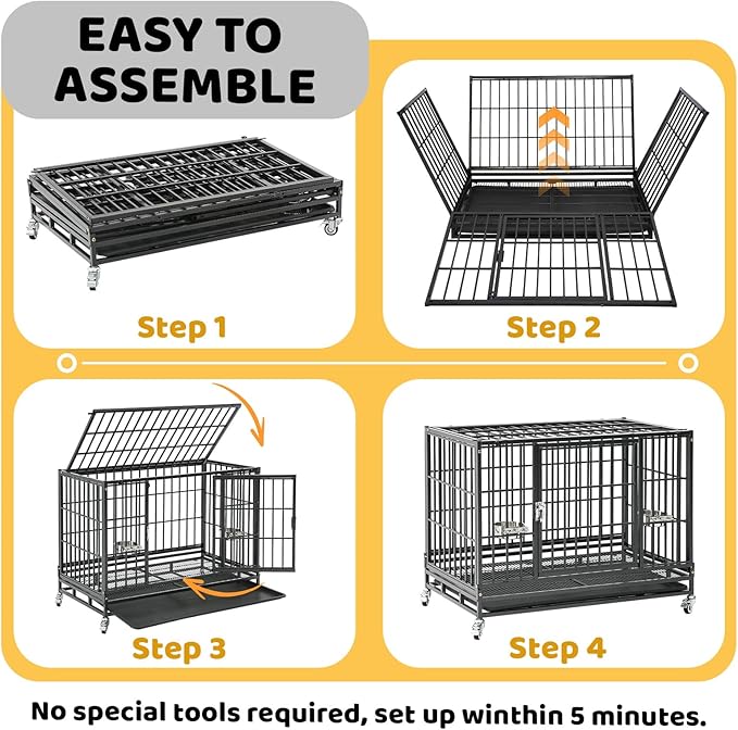 3 Pack Three Tiers 36 Inch Heavy Duty Stackable Dog Crate for Medium Dogs, Indestructible Escape Proof Dog Crate Cage with Bowls & Lockable Wheels, Double Door, Removable Tray and Metal Grids