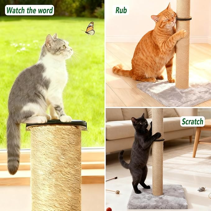 33" Tall Cat Scratching Posts for Indoor Cats, Cat Scratch Post with Nature Sisal, Large Cat Scratcher with Plush Pad, Cute Vertical Cat Post Claw Scratcher Post Tree Covered for Cats at All Ages
