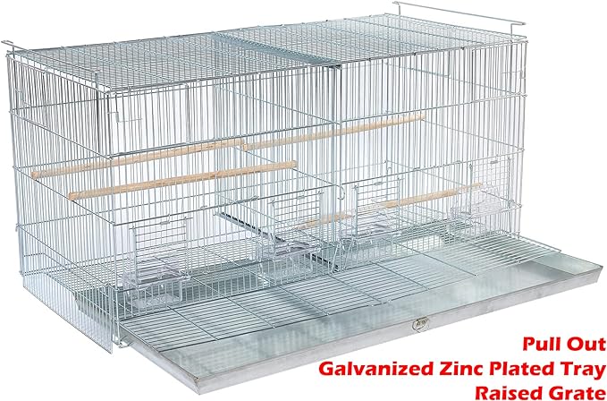 Combo: Large Galvanized Zinc Plated Stack & Lock Breeder Bird Flight Cage Breeding Nest Door Removable Divider with Rolling Stand (ADD ON 30"x11"x15"H-LOT-4)