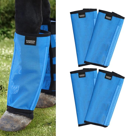 Harrison Howard Loose Fitting Fly Boots UV-Protective Extra Tough Mesh Ventilated Four Fasteners Stay-on Design Protect Horse Legs & Stomp-Reducing Set of 4 Sky Blue Small