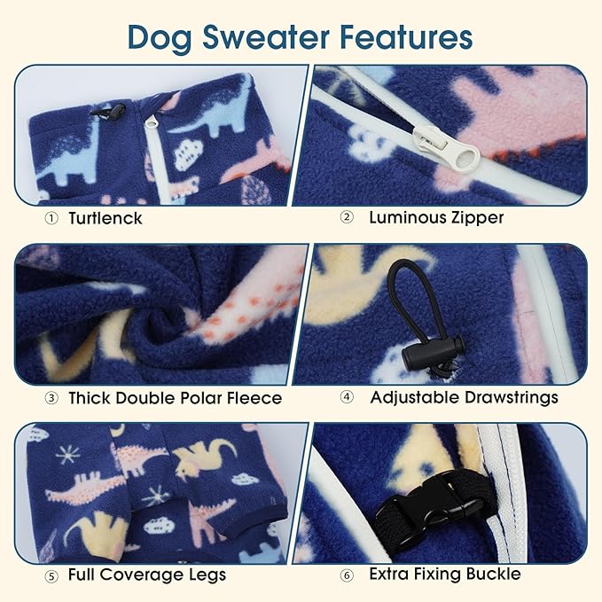 ROZKITCH Dog Clothes Large Sized Pajamas, Pet Windproof Warm Cold Weather Jacket Vest with Reflective Zipper, Jumpsuit Apparel Outfit Clothes for Medium Dog Dinosaur L