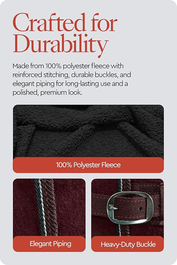 HORZE Kiel Fleece Horse Cooler Blanket | Quick-Dry Fleece Horse Cooler Sheet with X-Surcingles & Tail Cord - Dark Red - 81 in