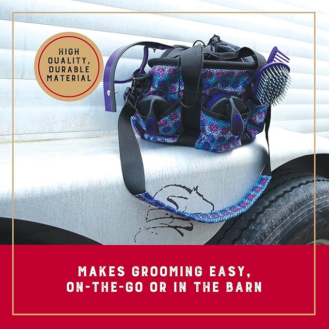 Weaver Leather Horse Grooming Kit, 7-piece Brush Set with Organizer Tote Bag, Equine Care, Horse Track Room Equipment, Grooming Supplies, Purple Geo