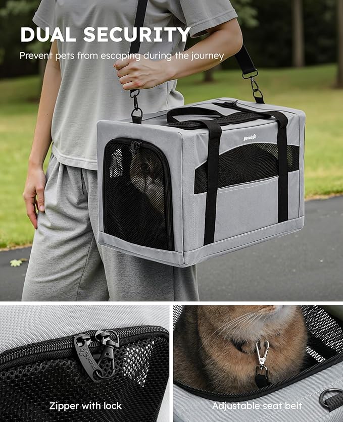 Pecute Cat Carrier Stale, Pet Carrier Breathable and Portable, Cat Carriers Bag with Scientific Hidden Partition, Carriers for Cat Under 11lbs, Dog Carrier Suitable for Travel and Outing, Gray